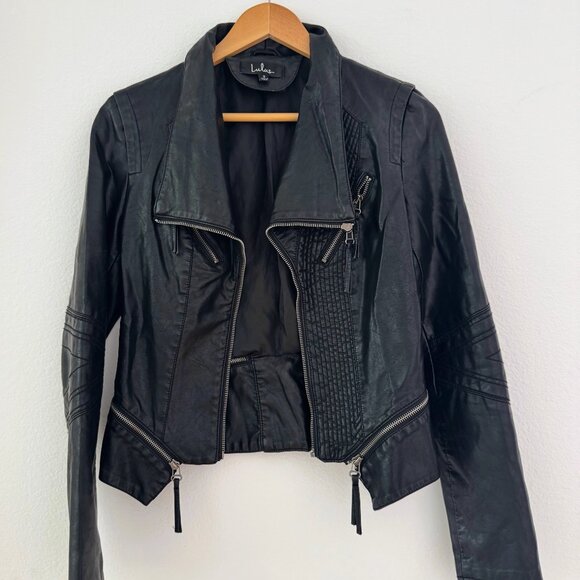 Lulus Black Faux Leather Moto Jacket – Size Small - Picture 1 of 7